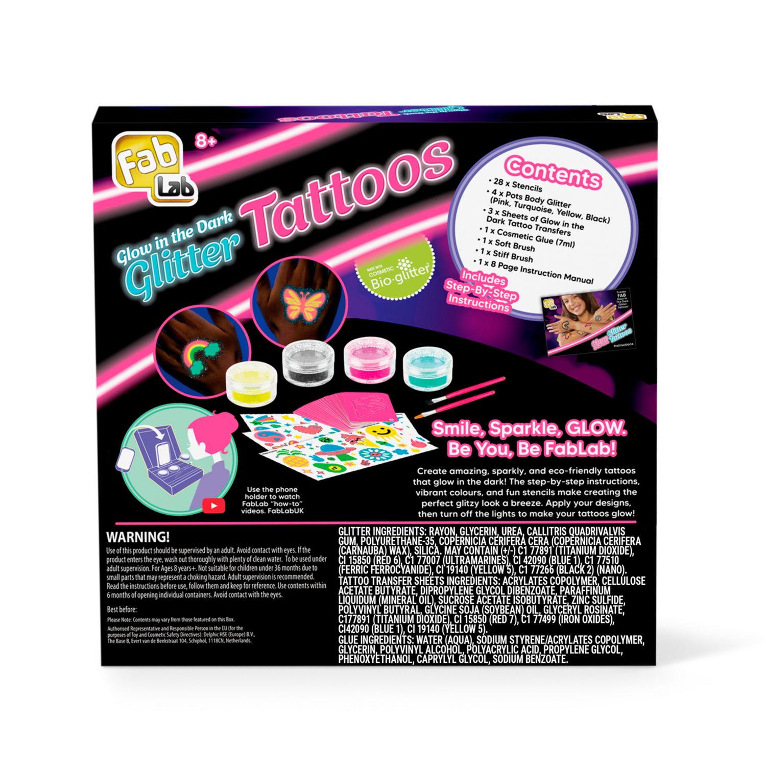 FabLab glow in the dark glitter tattoo kit - British product