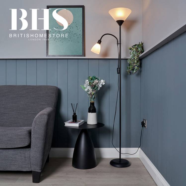 BHS metal floor lamp with adjustable reading arm black 180cm (British brand)