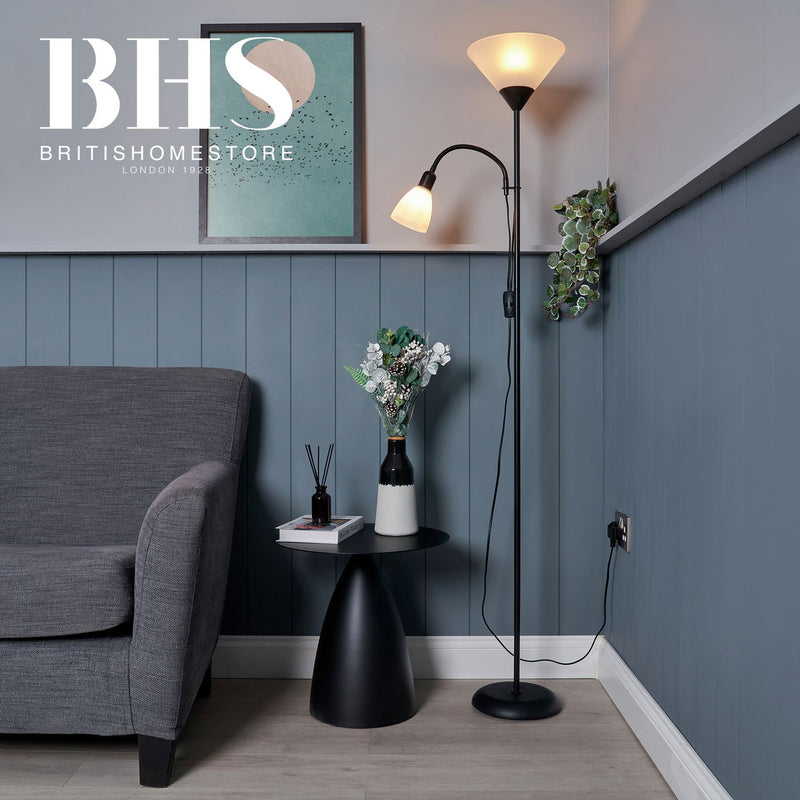 BHS metal floor lamp with adjustable reading arm black 180cm (British brand)