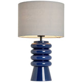 BHS ribbed glass table lamp blue fabric shade, imported from the UK
