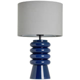 BHS ribbed glass table lamp blue fabric shade, imported from the UK