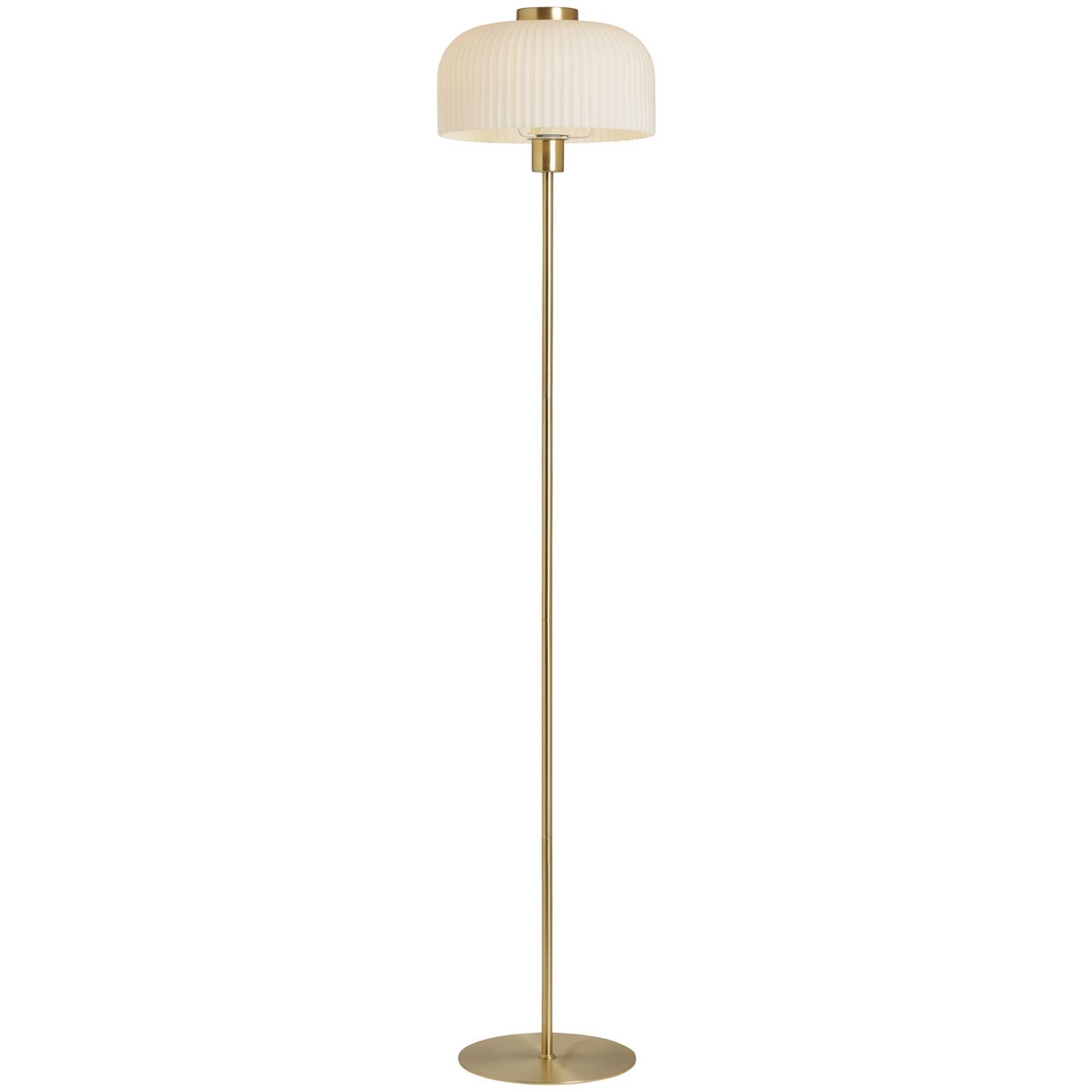 BHS Reed floor lamp brass finish with ribbed glass shade, UK version