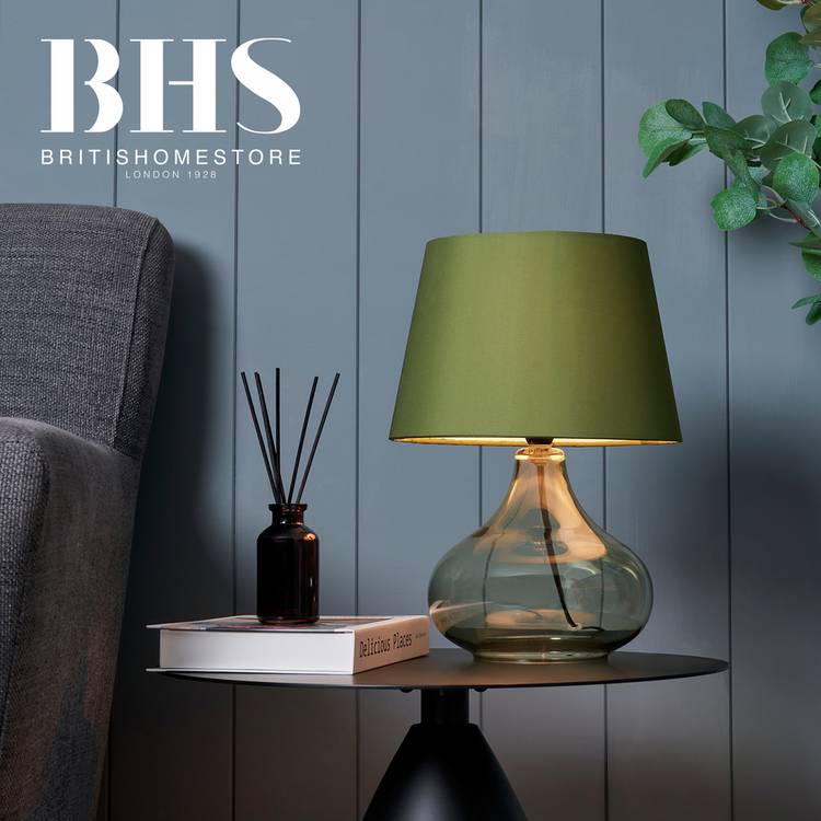 BHS teardrop glass table lamp in green (British brand)
