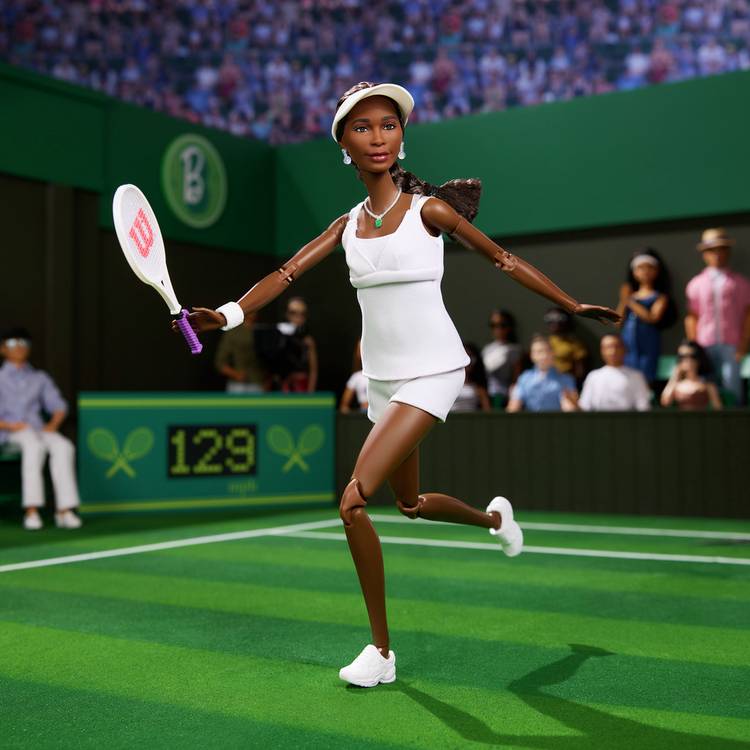 Barbie Venus Williams fashion doll with tennis racket, UK version
