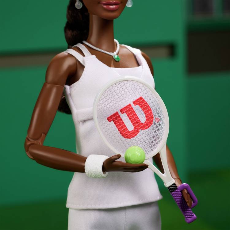 Barbie Venus Williams fashion doll with tennis racket, UK version