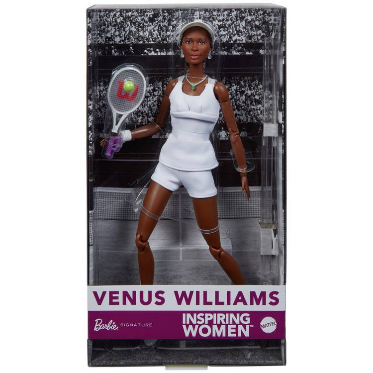 Barbie Venus Williams fashion doll with tennis racket, UK version