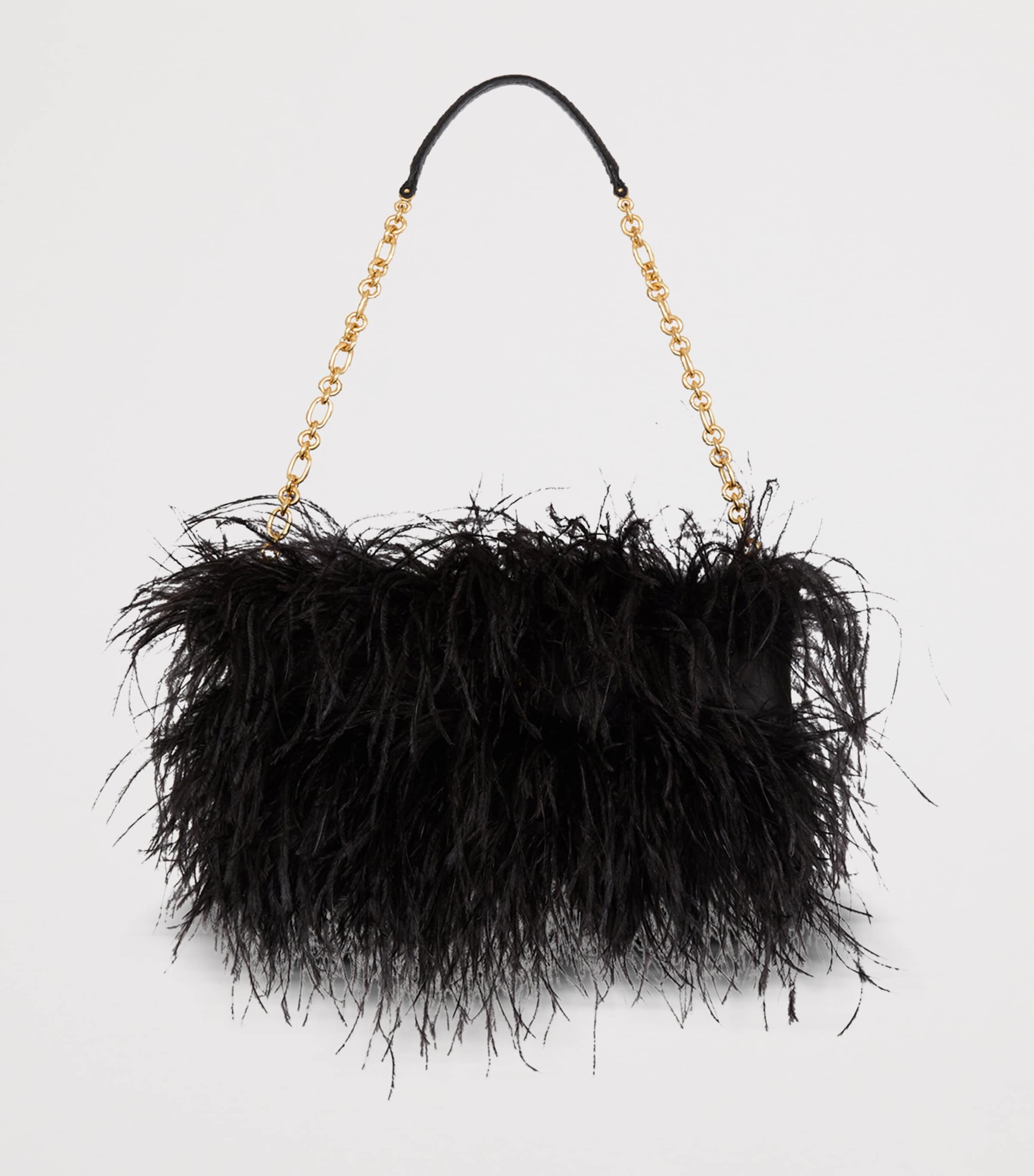 Balmain Anthem clutch bag with long fibres and gold buckle, imported from the UK