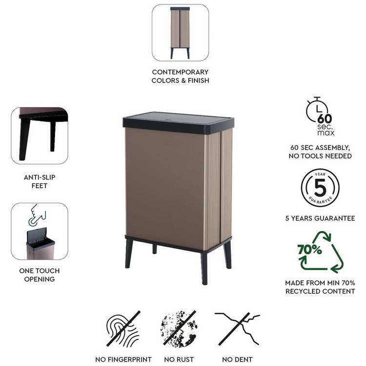 Curver Verto touch top kitchen bin 54L pearl rose, UK version