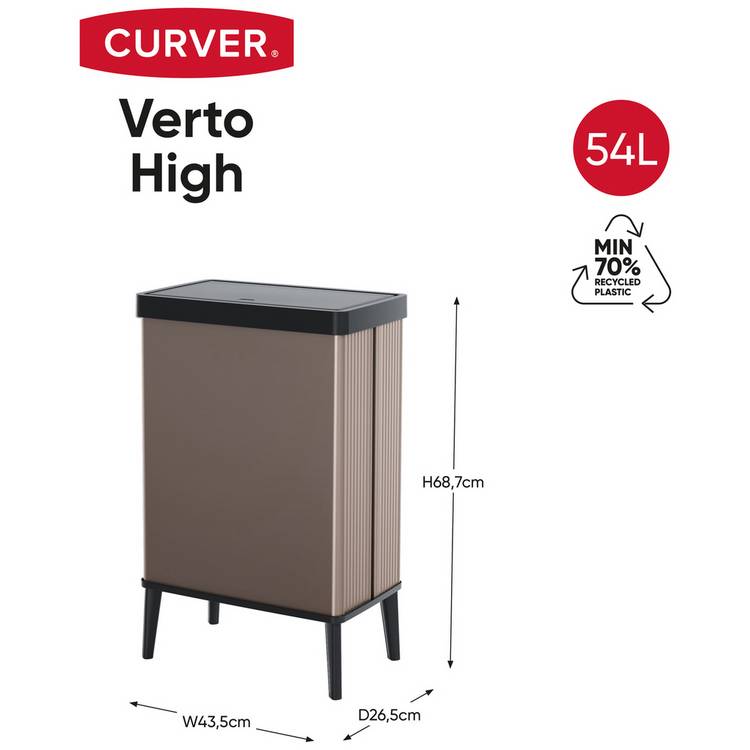 Curver Verto touch top kitchen bin 54L pearl rose, UK version