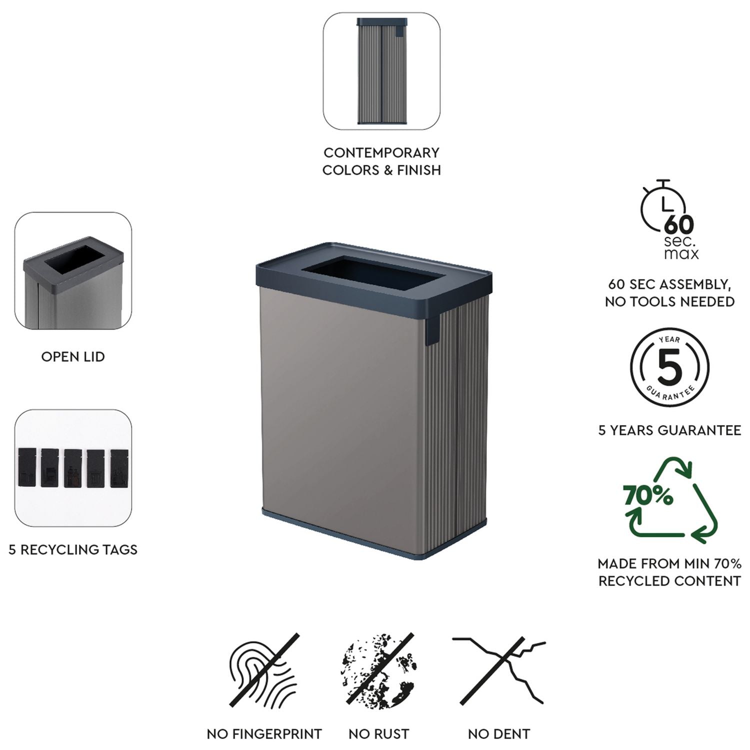 Curver grey 54 litre recycling bin - British product
