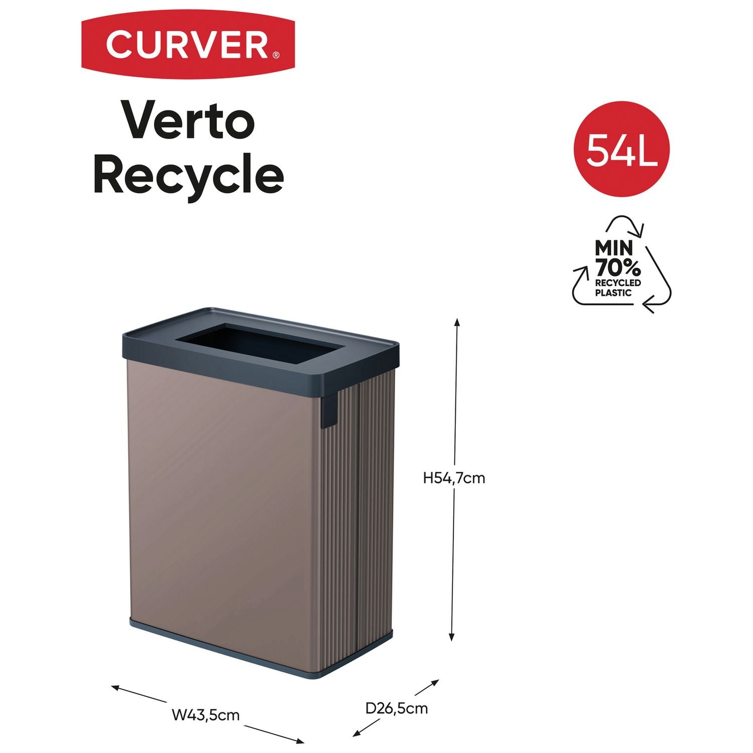 Curver Verto recycling bin 54L Pearl Rose (British brand)