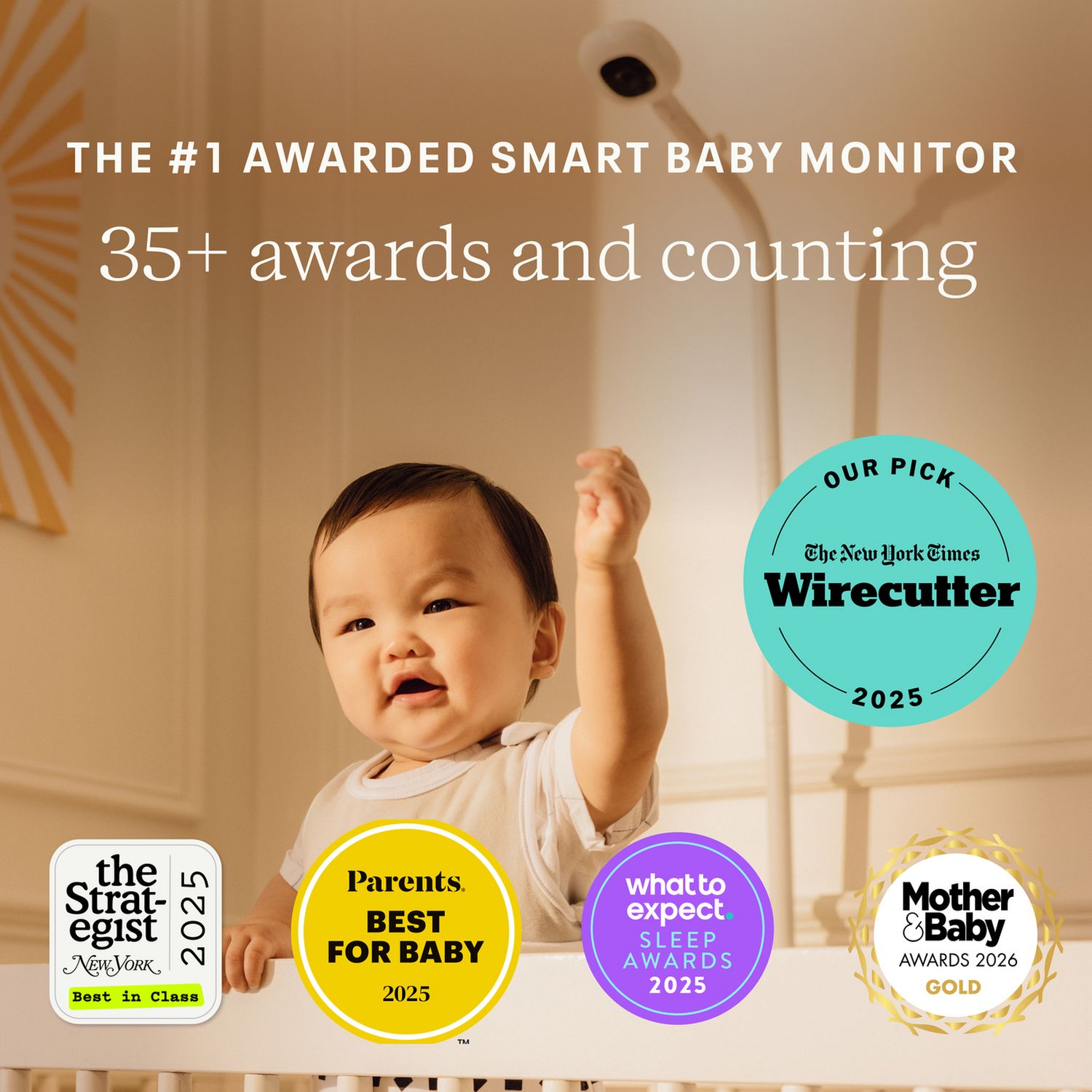 Nanit Pro baby monitor with wall mount, imported from the UK