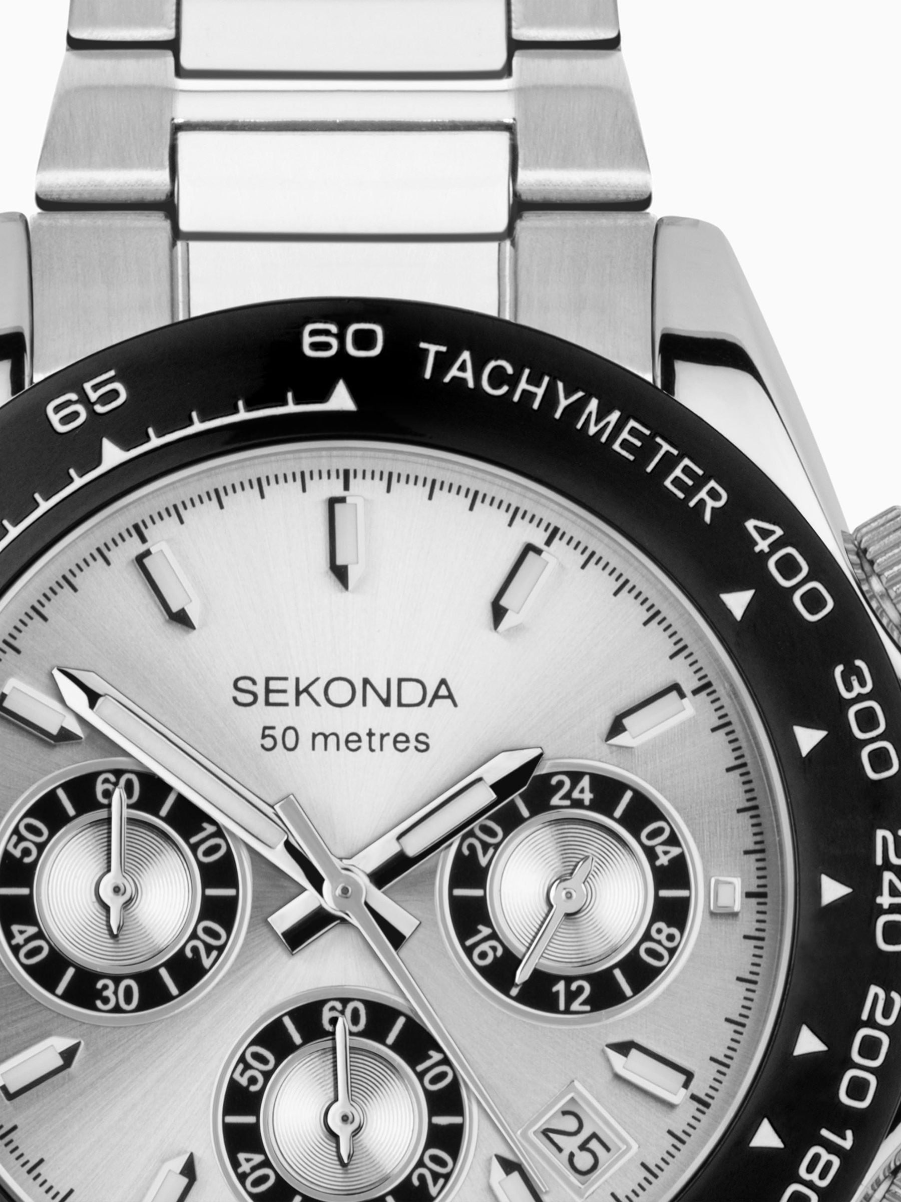 Sekonda Silver White Sports 40mm Circuit Chronograph Watch In Two Tone With Stainless Steel Bracelet & Dial