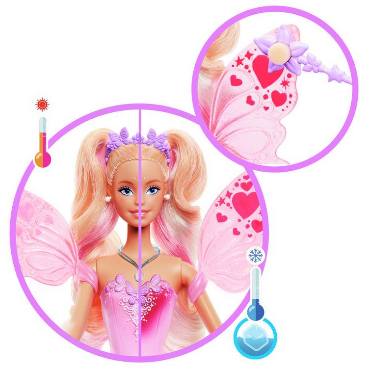 Barbie Fairy Doll with toy wand and colour-change wings 32cm, UK version