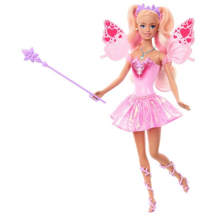 Barbie Fairy Doll with toy wand and colour-change wings 32cm, UK version