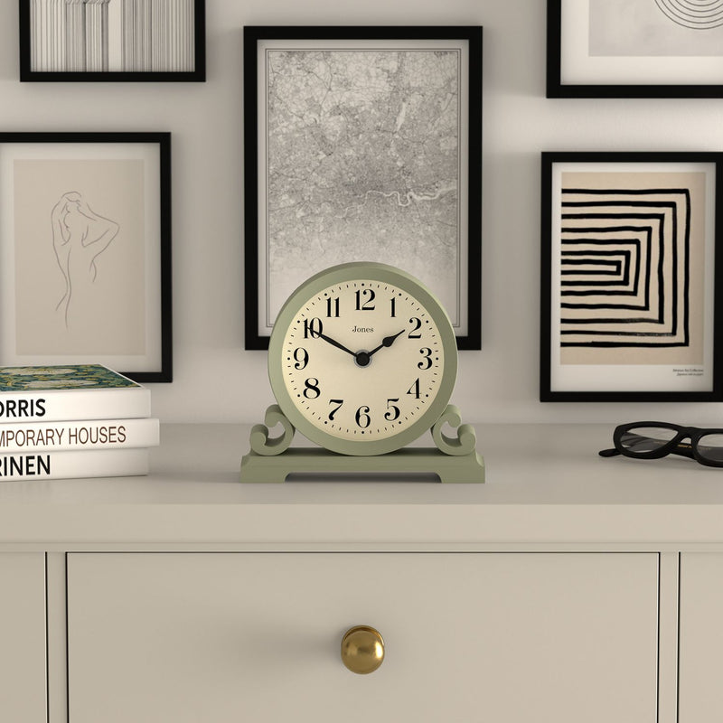 Jones Clocks mantel clock sage green - British product