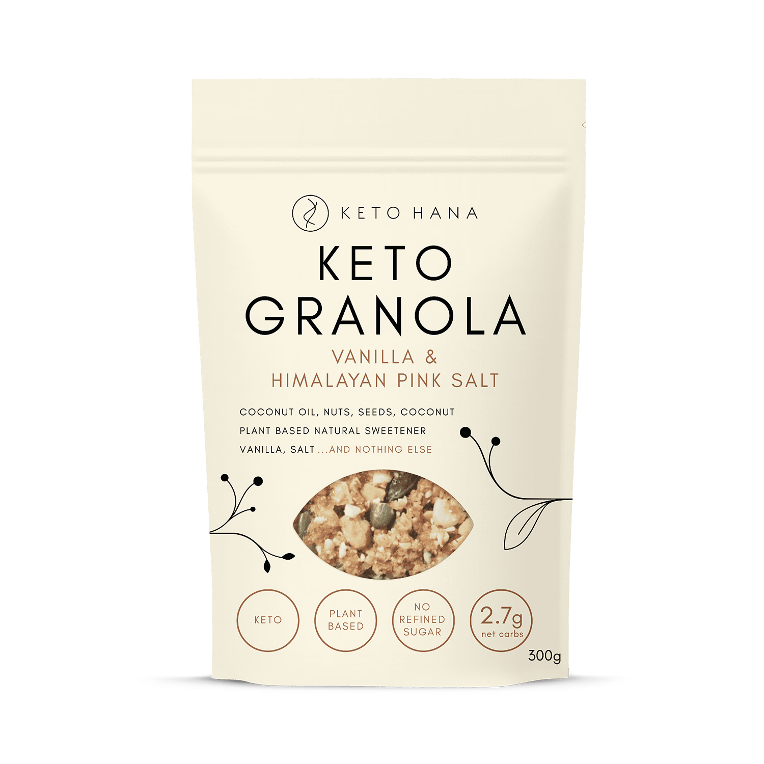 Keto Hana vanilla Himalayan pink salt granola 300g, UK version