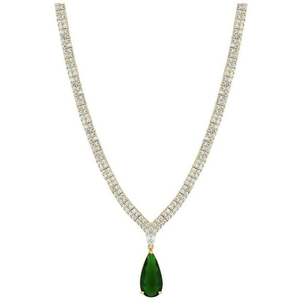 Jon Richard emerald green statement pear drop necklace, imported from the UK