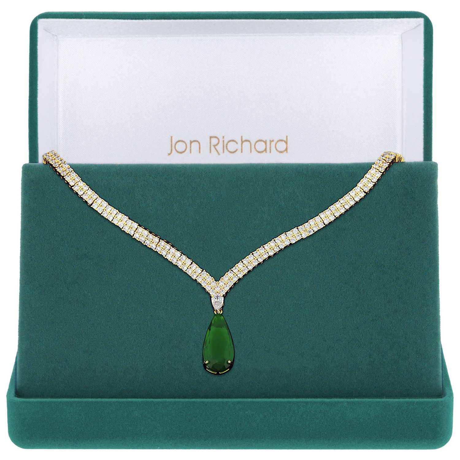 Jon Richard emerald green statement pear drop necklace, imported from the UK