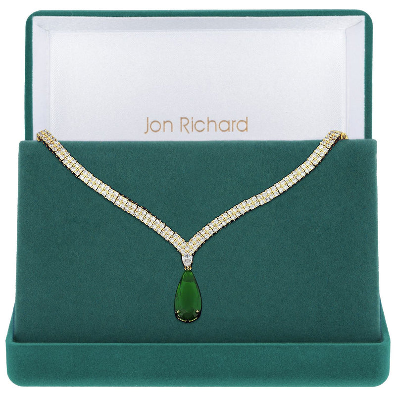 Jon Richard emerald green statement pear drop necklace, imported from the UK