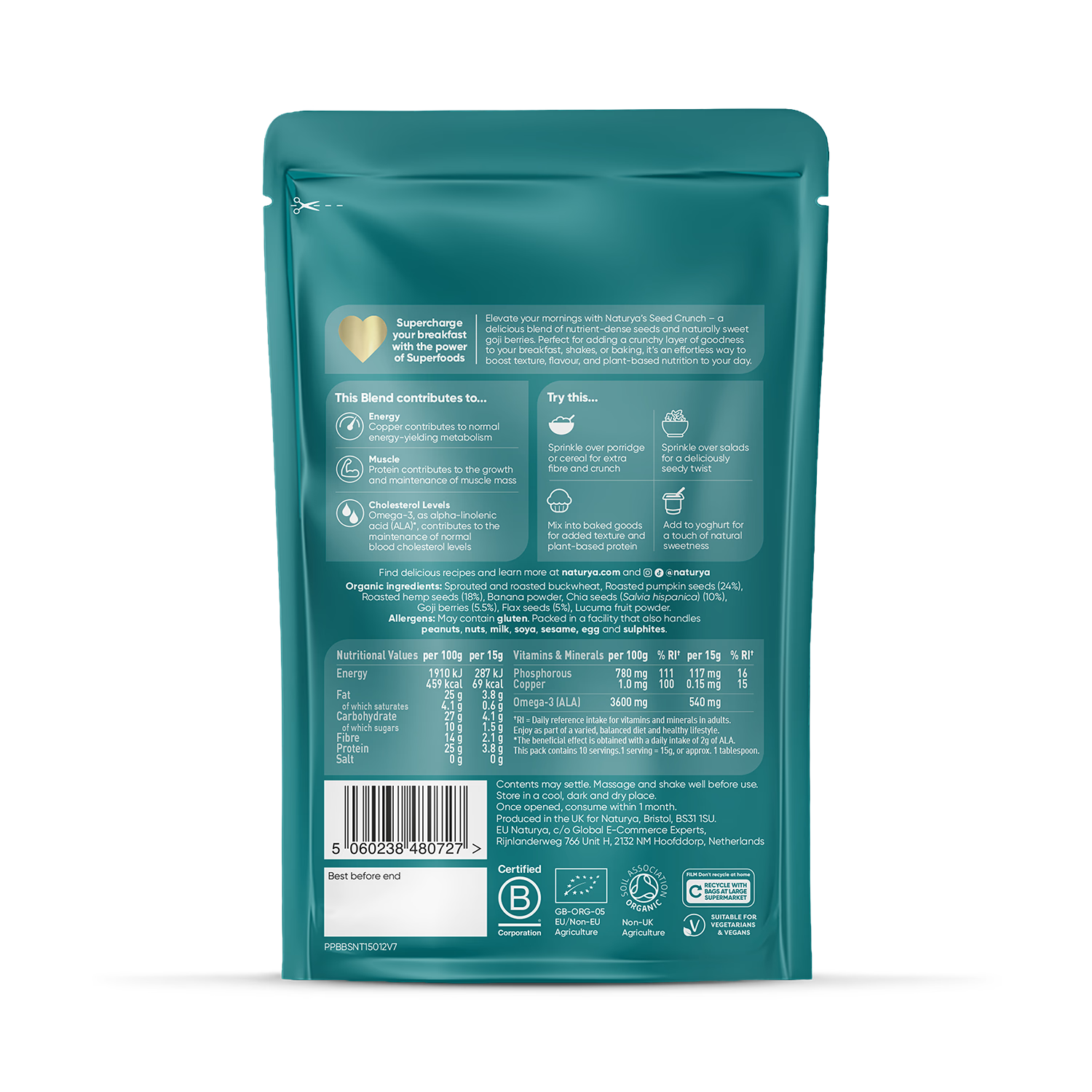 Naturya superfood breakfast topper seed crunch 150g (British brand)