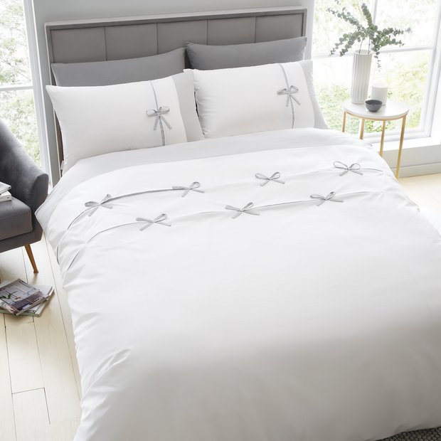 Catherine Lansfield Milo Bows white bedding set double - British product