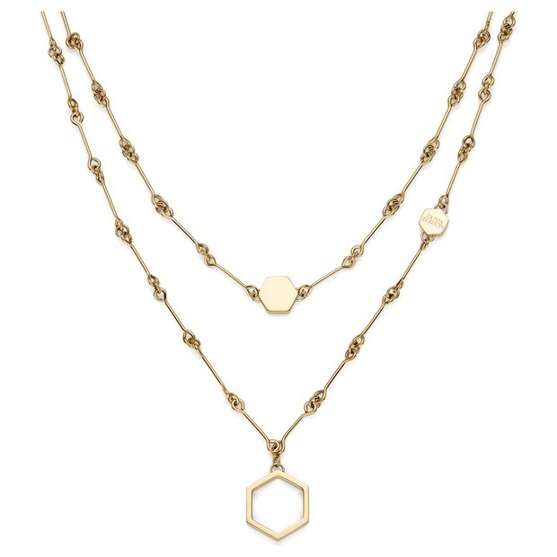 Olivia Burton gold and steel double layer honeycomb necklace, imported from the UK