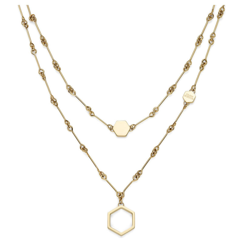 Olivia Burton gold and steel double layer honeycomb necklace, imported from the UK