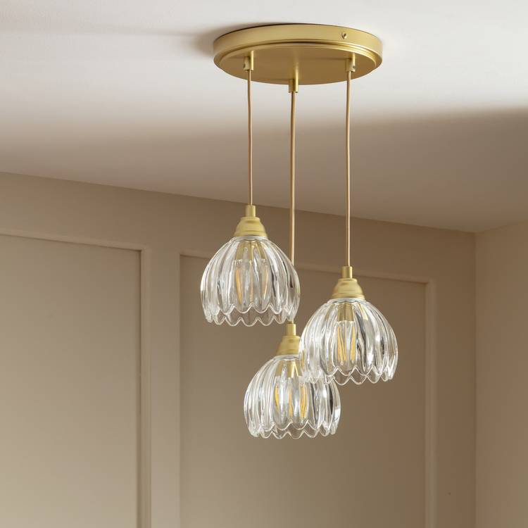 Argos Home three-light brass petal glass ceiling light - British product