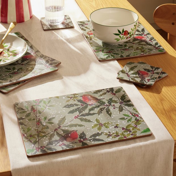 Argos Home robin themed placemats and coasters set - British product