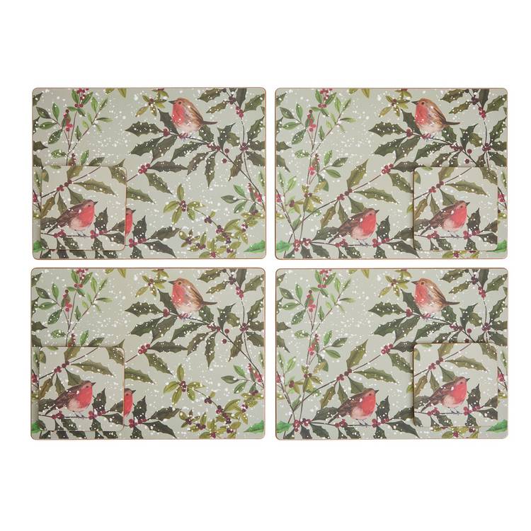 Argos Home robin themed placemats and coasters set - British product