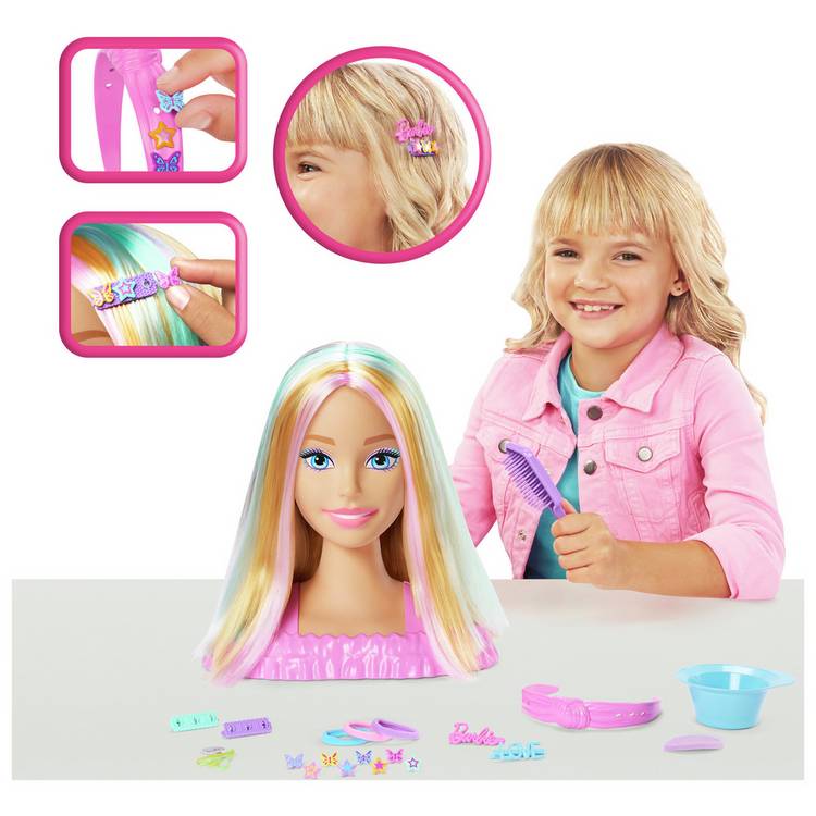 Barbie styling head blonde hair colourful streaks (British brand)