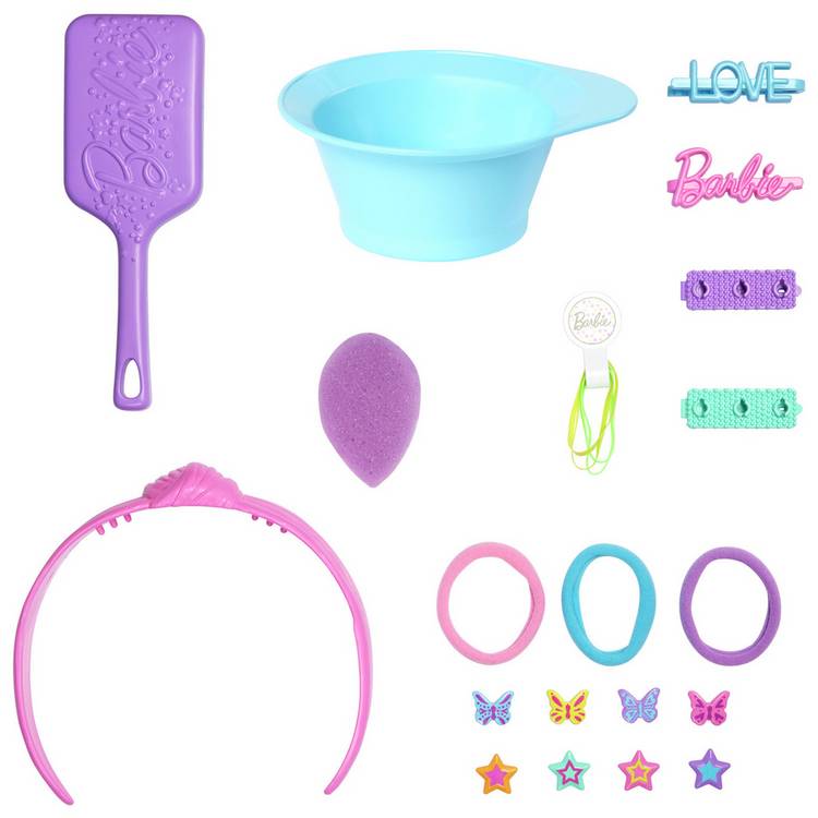 Barbie styling head blonde hair colourful streaks (British brand)