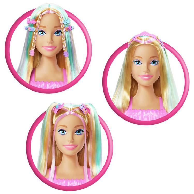 Barbie styling head blonde hair colourful streaks (British brand)