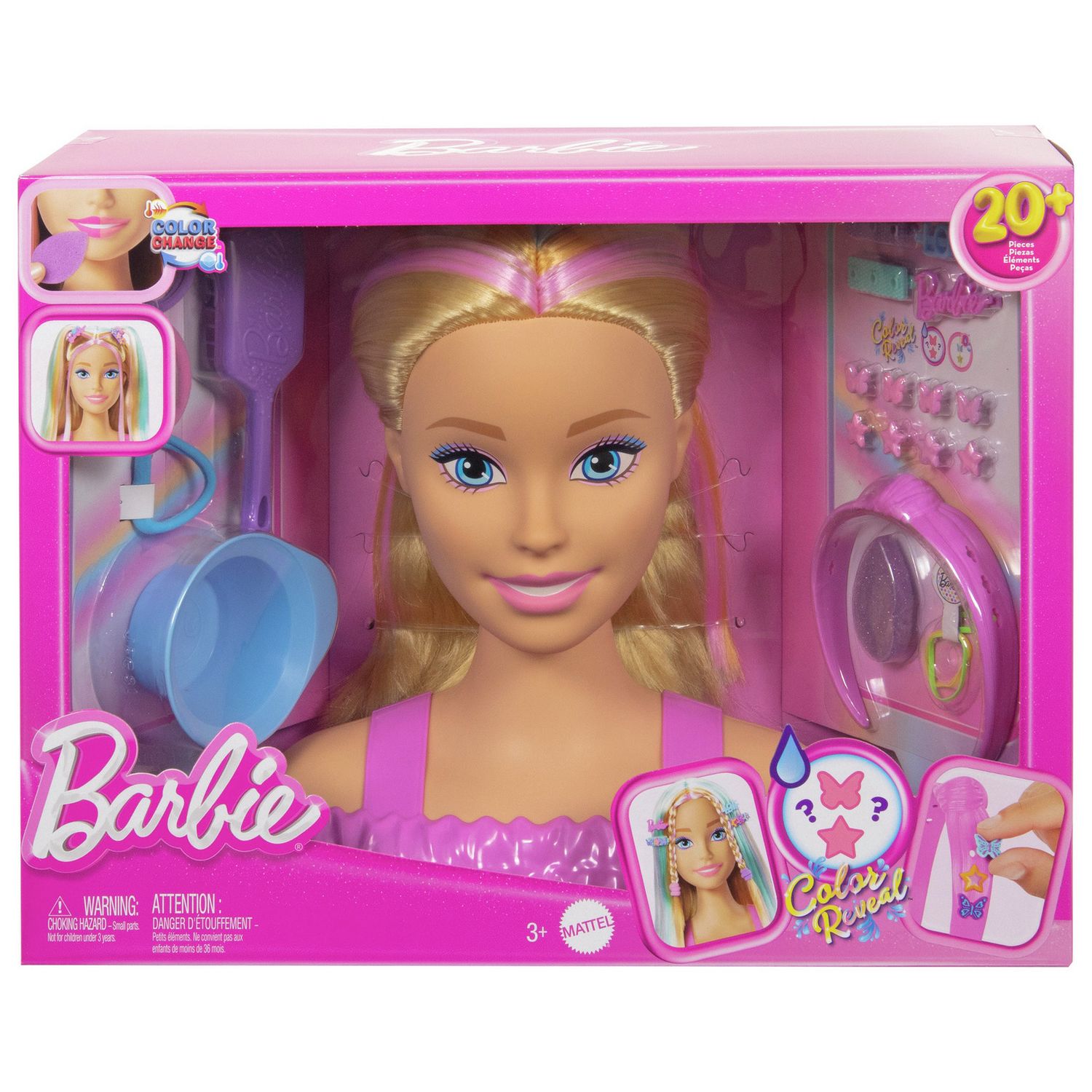 Barbie styling head blonde hair colourful streaks (British brand)