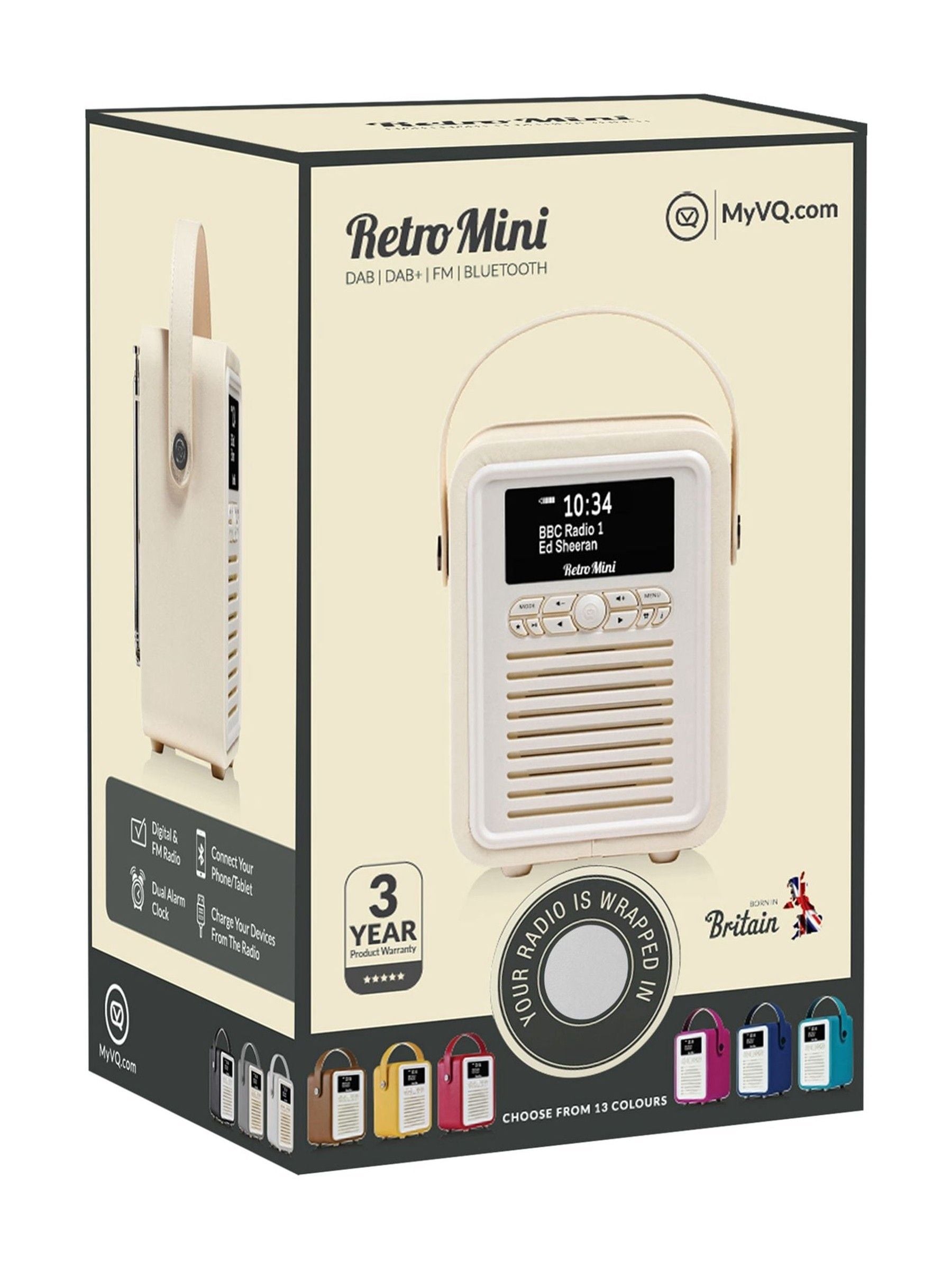 VQ retro DAB radio light grey, imported from the UK
