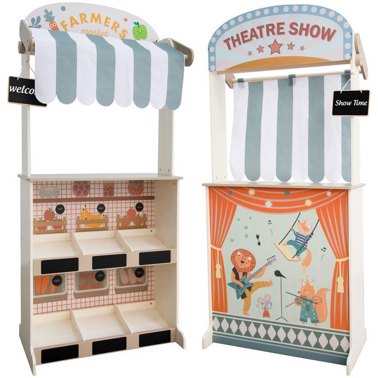 Chad Valley wooden 2 in 1 shop theatre playset, imported from the UK