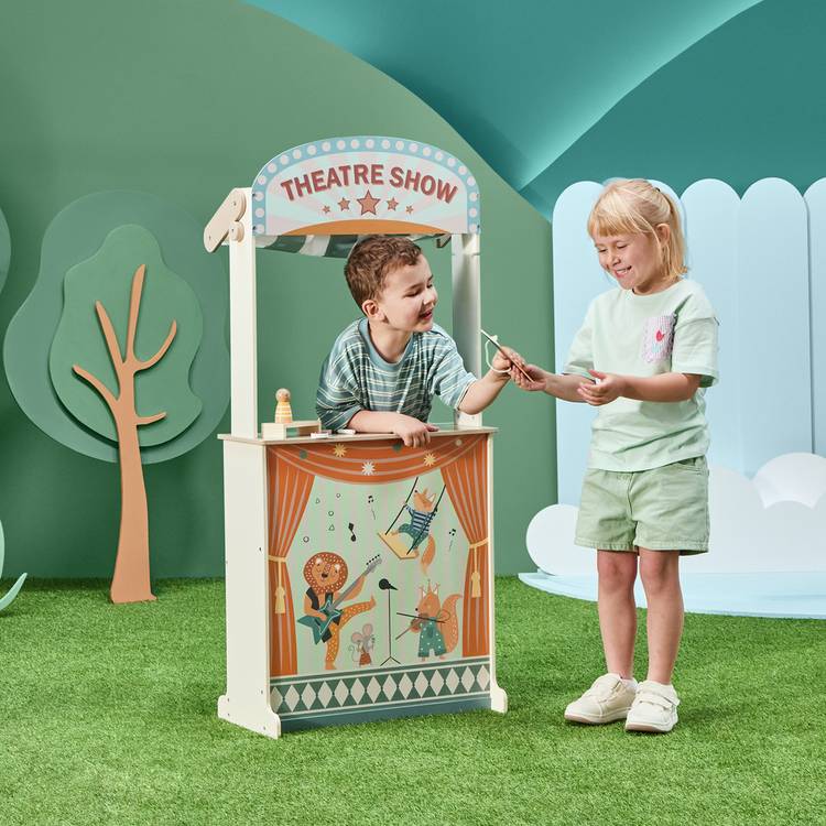 Chad Valley wooden 2 in 1 shop theatre playset, imported from the UK
