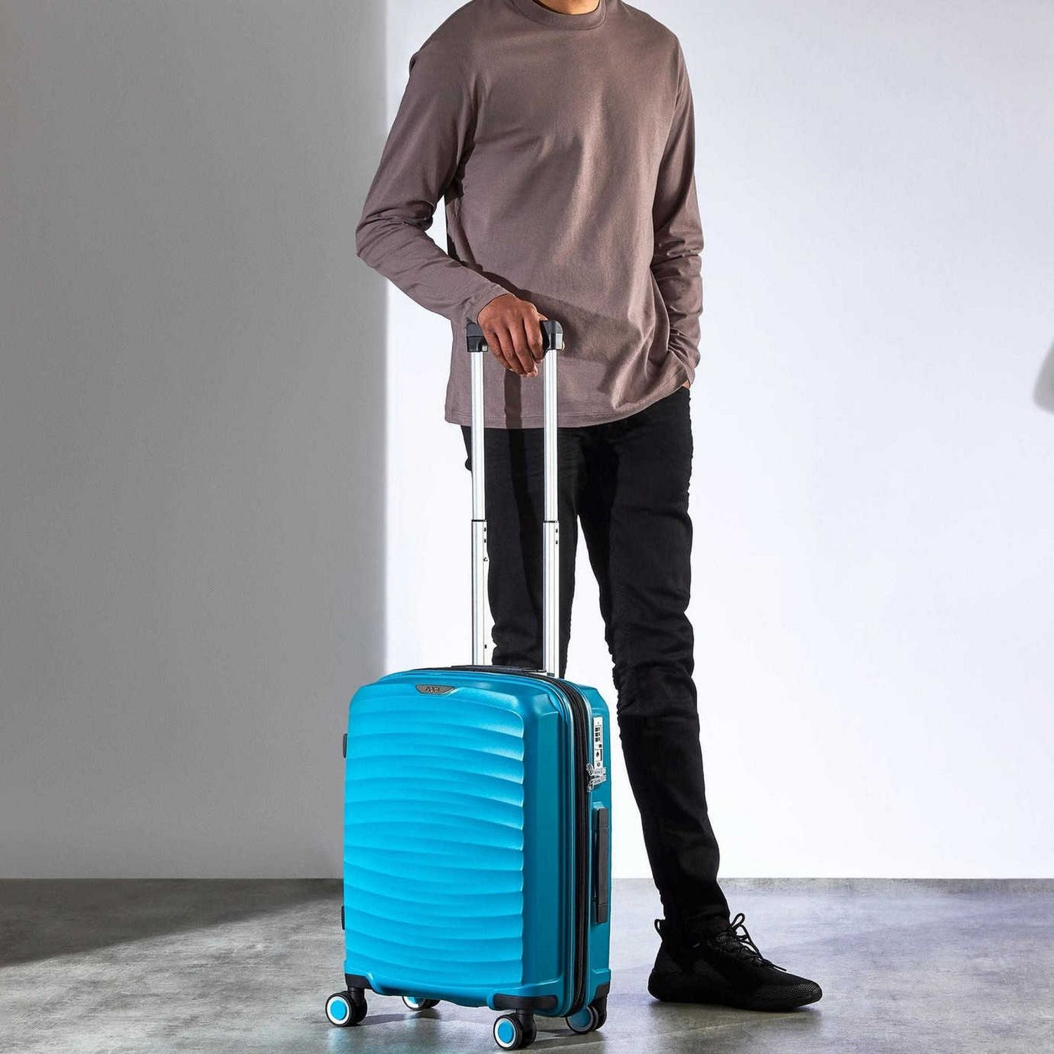 Rock expandable hard suitcase small blue - British product