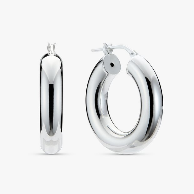 Revere sterling silver chunky hoop earrings width 5.7mm, UK version