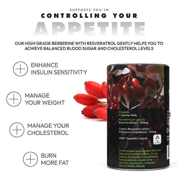 Feel Supreme Berberine Resveratrol supplement 60 capsules, imported from the UK