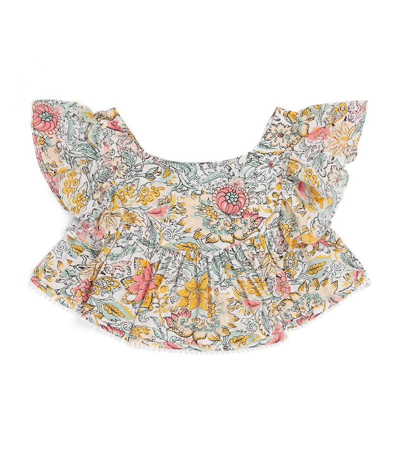 Poupette St Barth kids frilled printed cycas top (4-12 years), imported from the UK