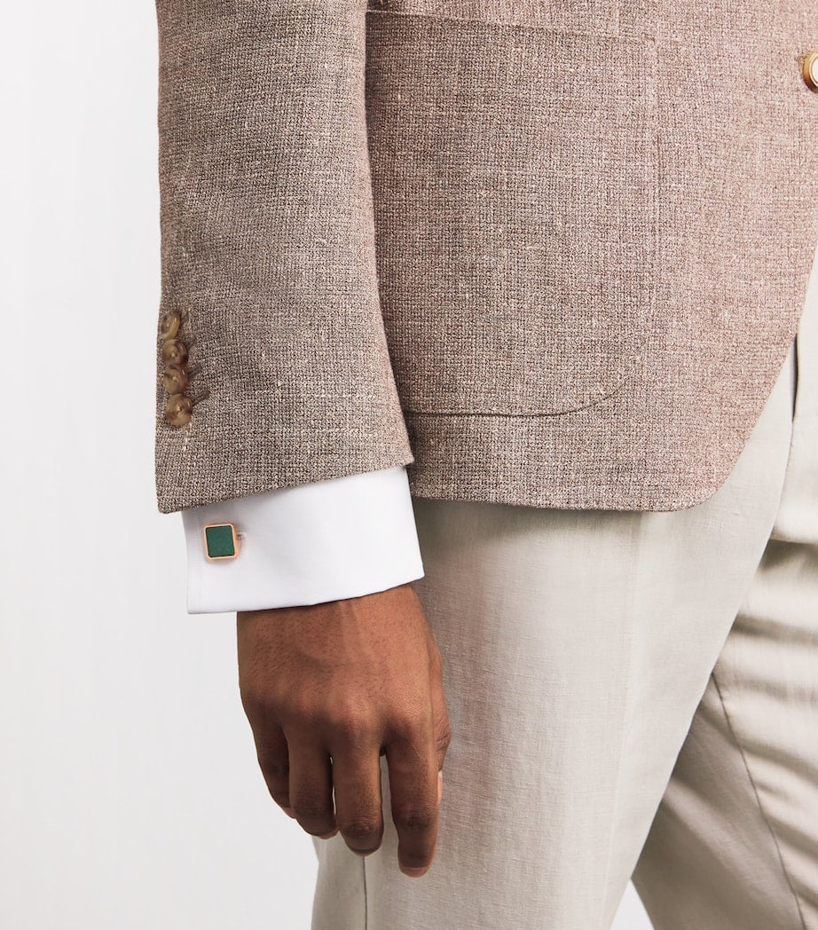 Babette Wasserman rose gold cufflinks with green agate, imported from the UK