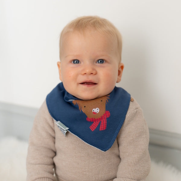 Ziggle Blue Highland Cow Bandana Bib (British brand)