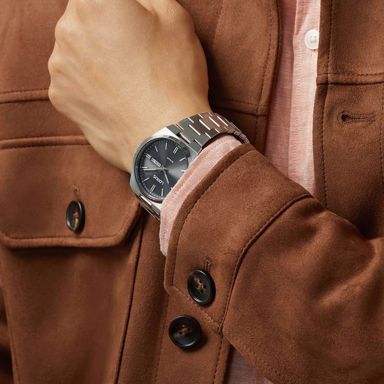 Lorus dark grey sunray dial watch with silver bracelet 40mm - British product