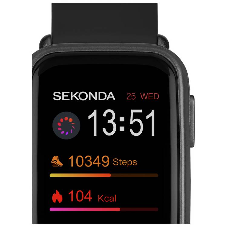 Sekonda smart watch fitness tracker black silicone strap (British brand)