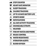 Sekonda smart watch fitness tracker black silicone strap (British brand)