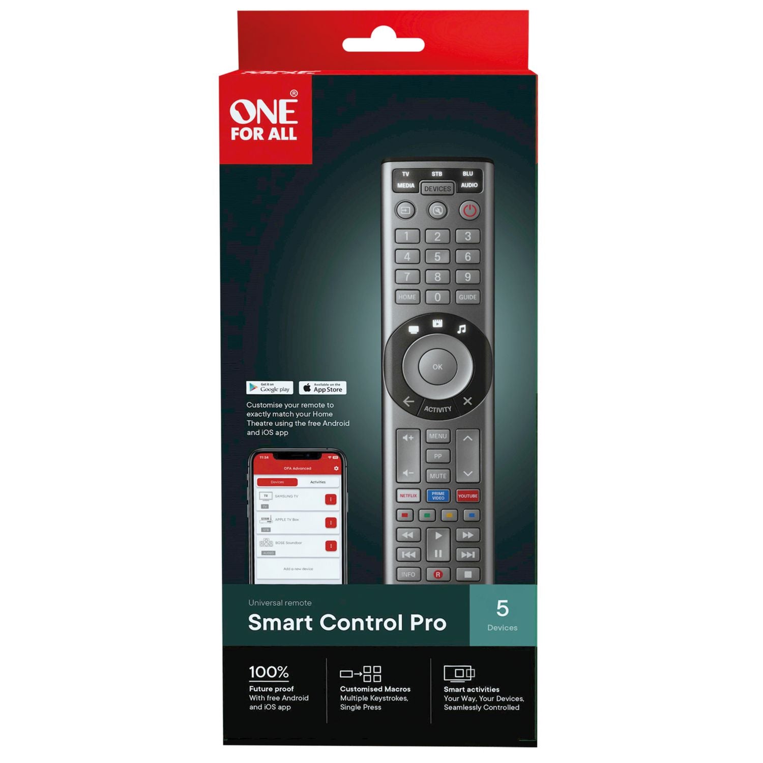 One For All Smart Pro 5 universal remote, imported from the UK