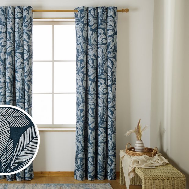 Habitat blackout curtains leaf pattern blue 117x137cm - British product