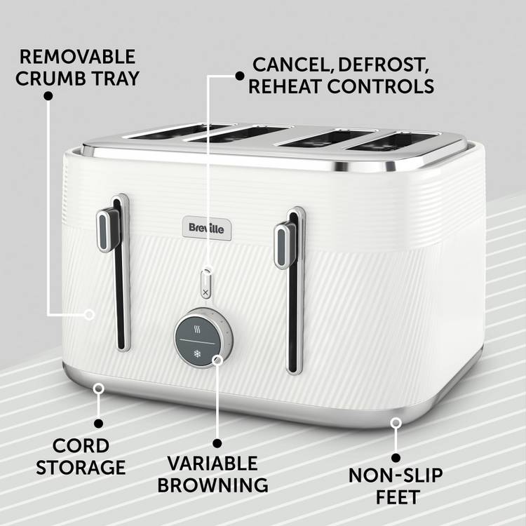 Breville Obliq 4-slice toaster white, UK version